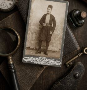 Unidentified man in fez and sash, cabinet card portrait