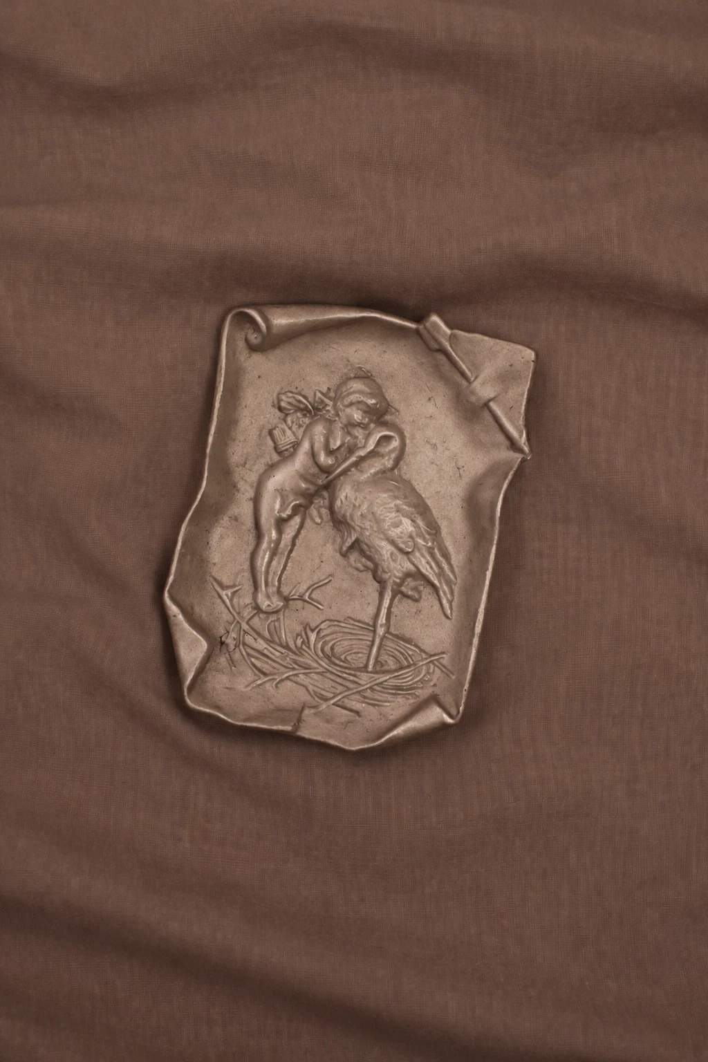 Aluminium Relief Plaque, Putto & Stork
