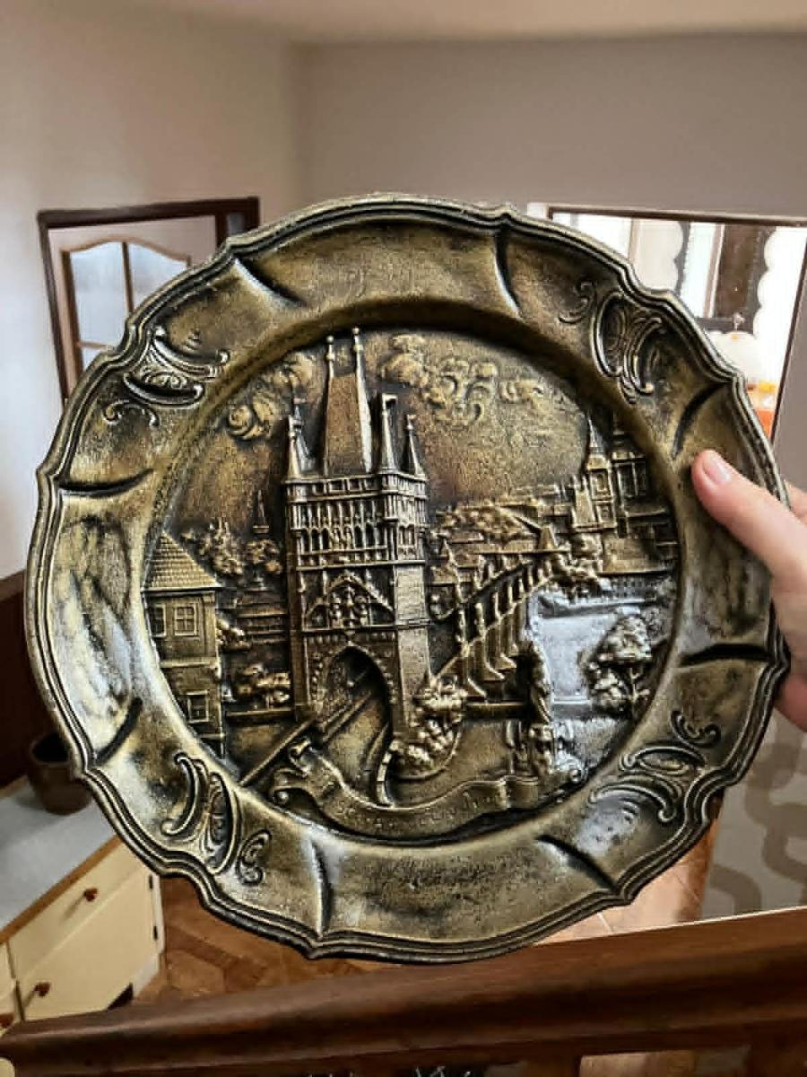 Charles Bridge Relief Plate, Cast Metal photo 3
