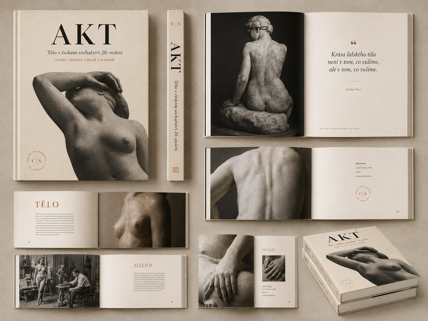 AKT concept mockup - coffee-table book on the body in Czech 20th-century sculpture