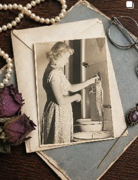 Unidentified woman at a washstand