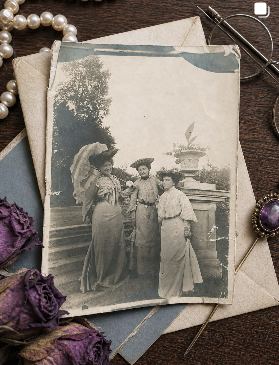 Three unidentified women in a garden