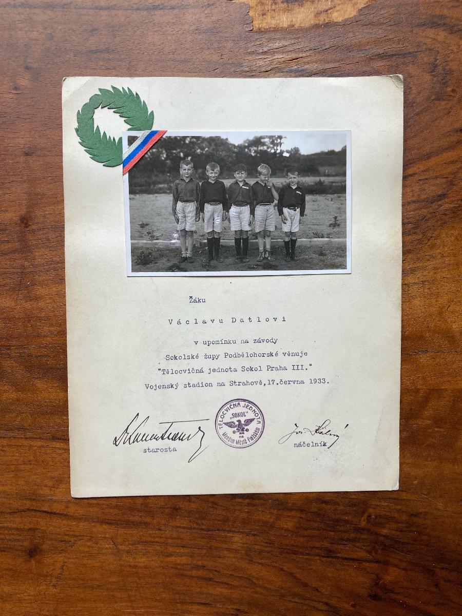 Sokol Diploma, Vaclav Datel, 1933 photo 3