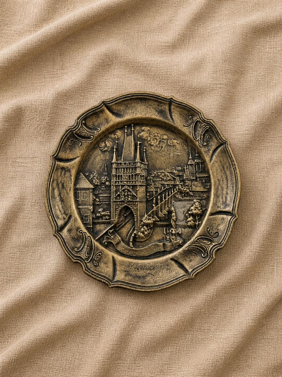 Charles Bridge Relief Plate, Cast Metal
