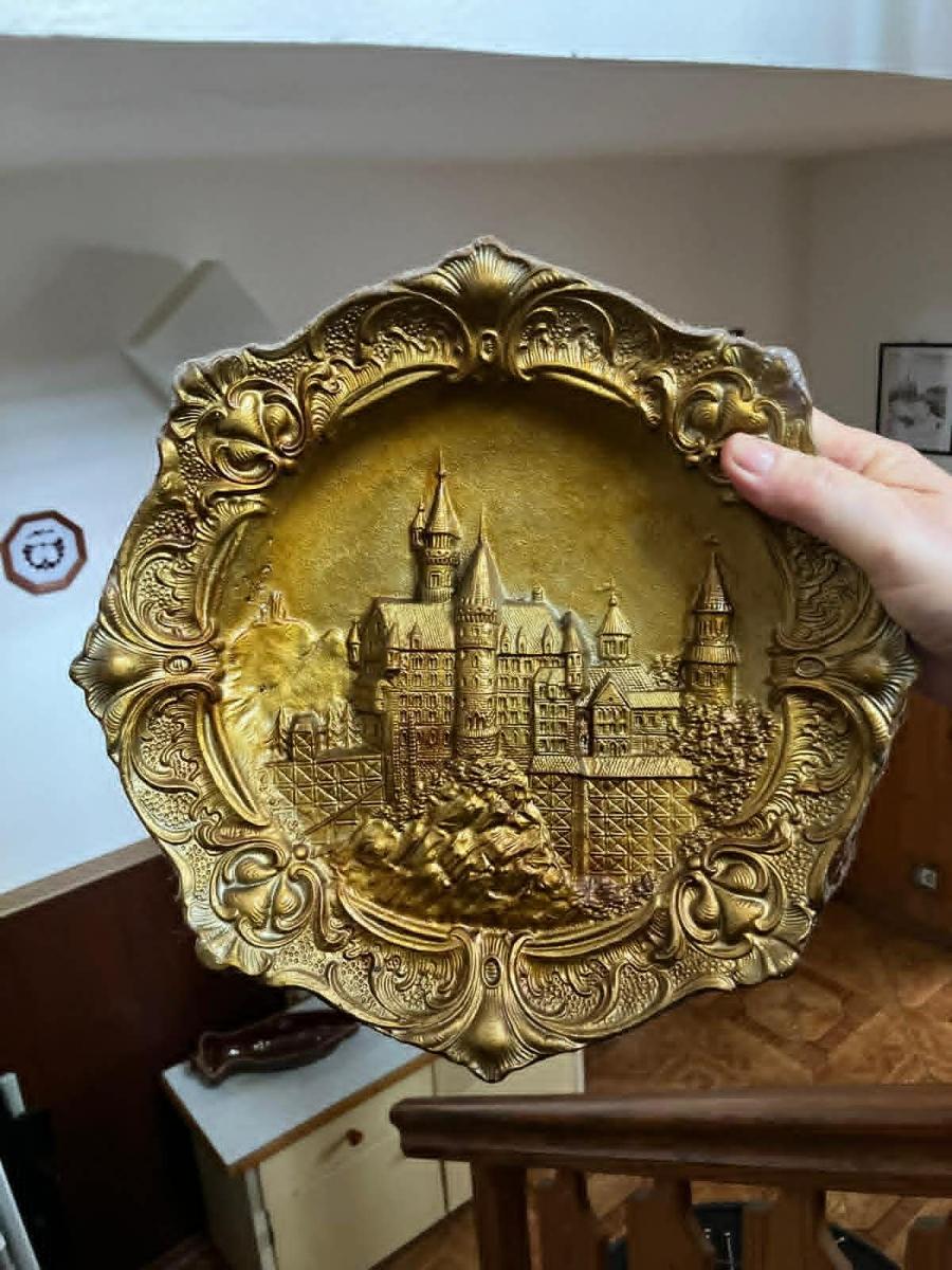 Neuschwanstein Relief Plate, Gilt Metal photo 2