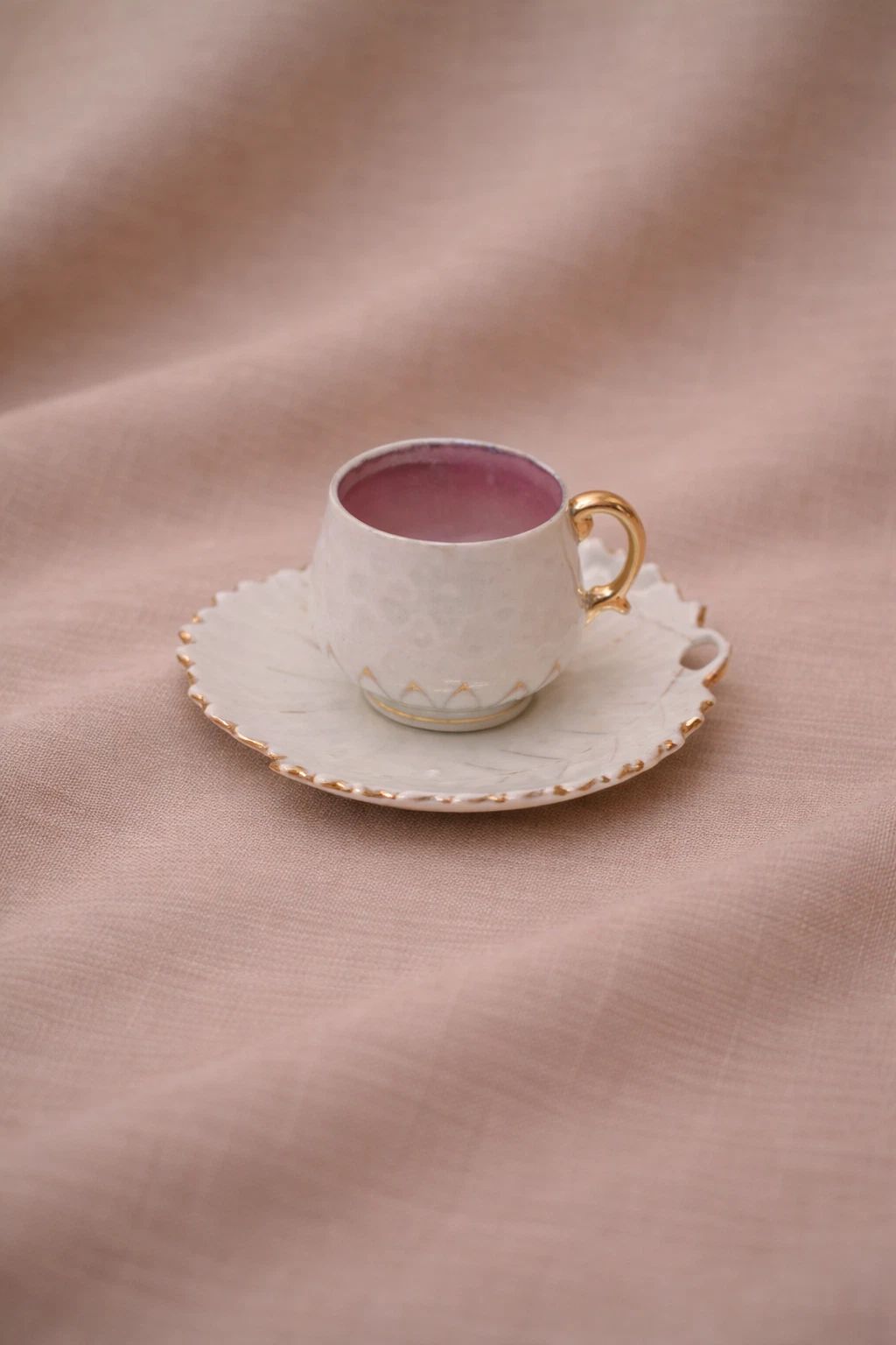 Porcelain Demitasse Cup, Leaf-Shaped Saucer