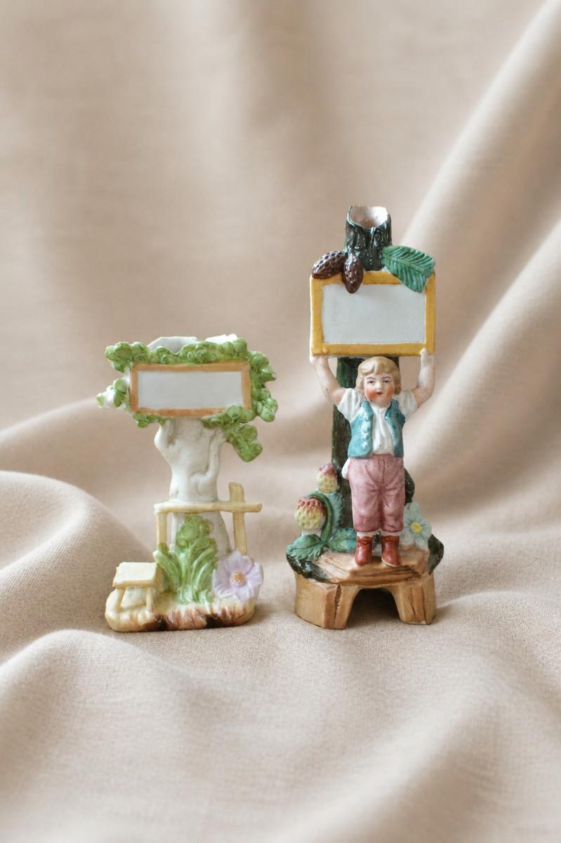 Pair of Porcelain Dedication Frames, Boy and Bocage